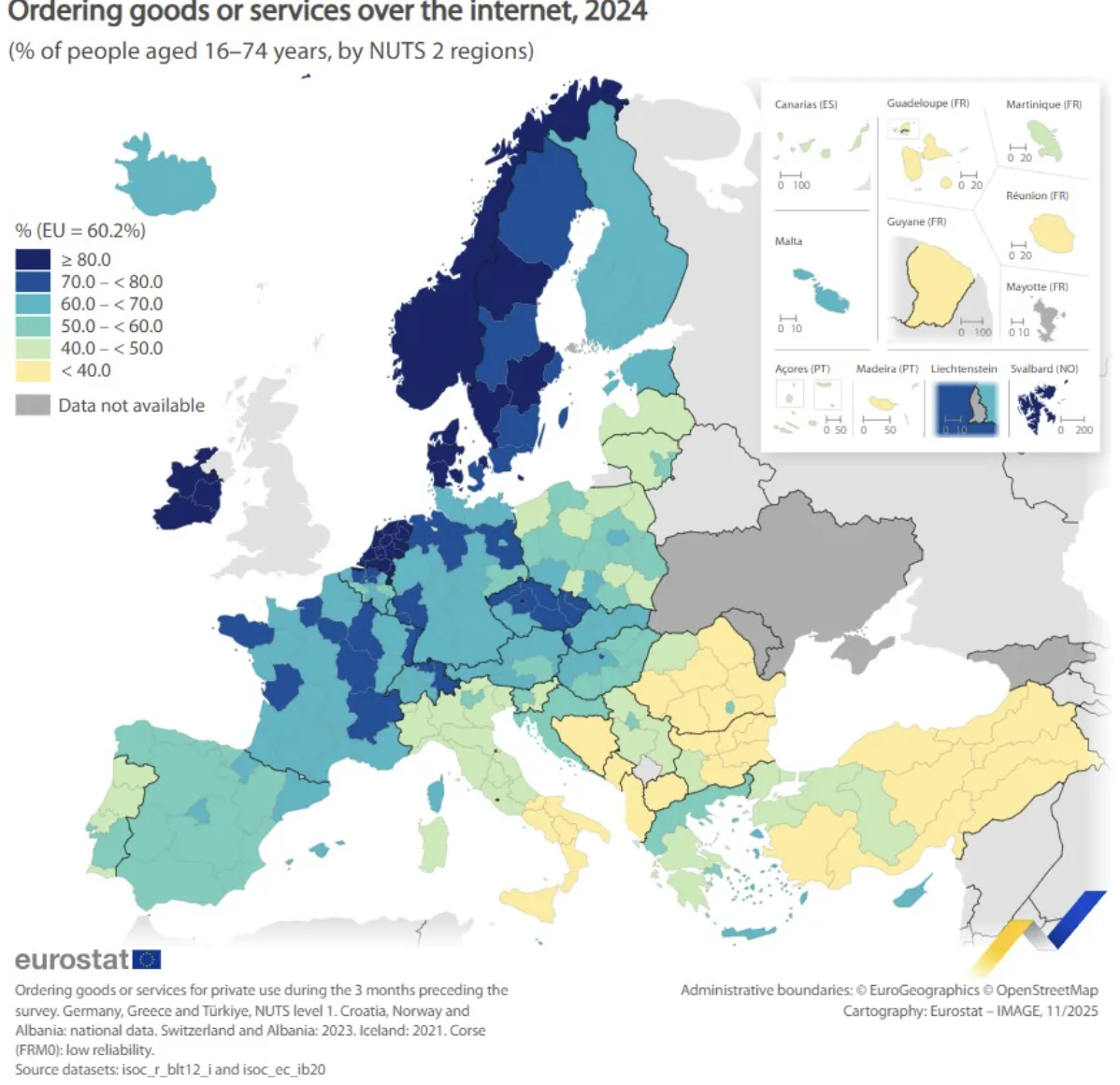 欧洲电商发展水平差异显著,东南欧仍处早期阶段