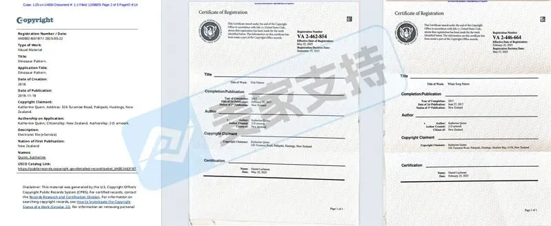 25-cv-14834,TRO新案预警,新西兰插画师Katherine Quinn通过David律所首维权