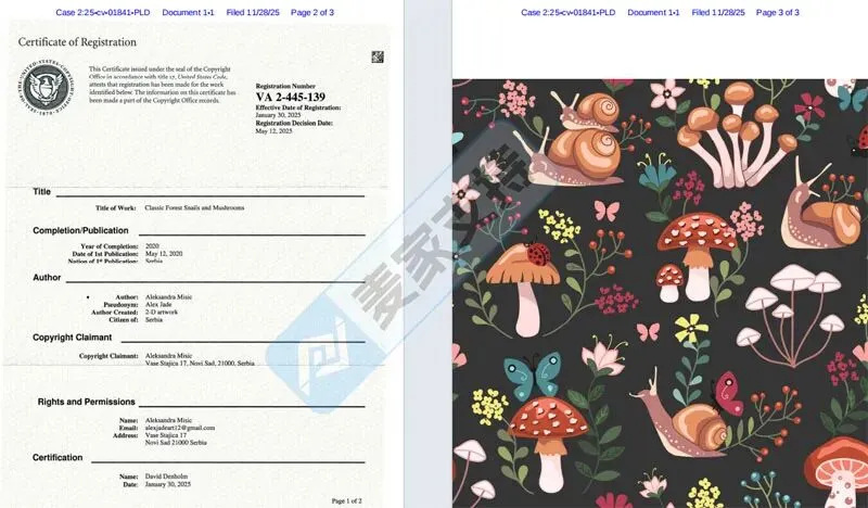 25-cv-01841,Aleksandra Misic森林蜗牛插画维权,警惕连环TRO风险!